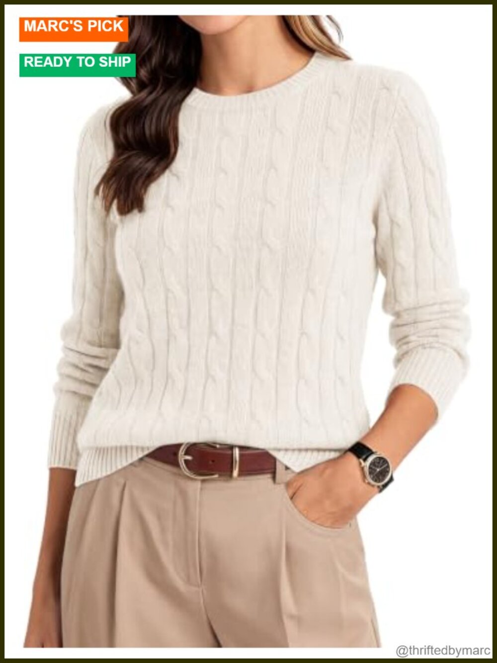 100% Merino Wool Cable Knit Crew Neck Long Sleeve Pullover Sweater Women's Fall